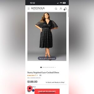 KIYONNA Lace Cocktail Dress, Onyx, Size: 1X